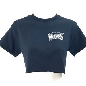 MINNESOTA TIMBERWOLVES "Wolves" Vintage Logo Black Cropped Crop Top Jersey Tee